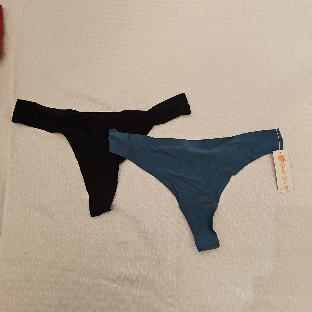 Seamless Thong Panties - Black & Teal (2-Pack)